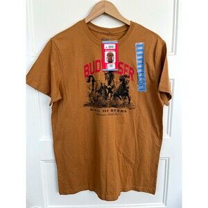 Budweiser Clydesdales Mens Short Sleeve King of Beers Graphic TShirt L Brown NWT